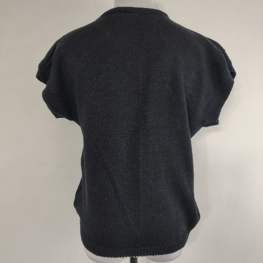 Vintage 80s Evian Women's Black Patchwork Sweater Top Size Large Glam Maximalist - Picture 7 of 10
